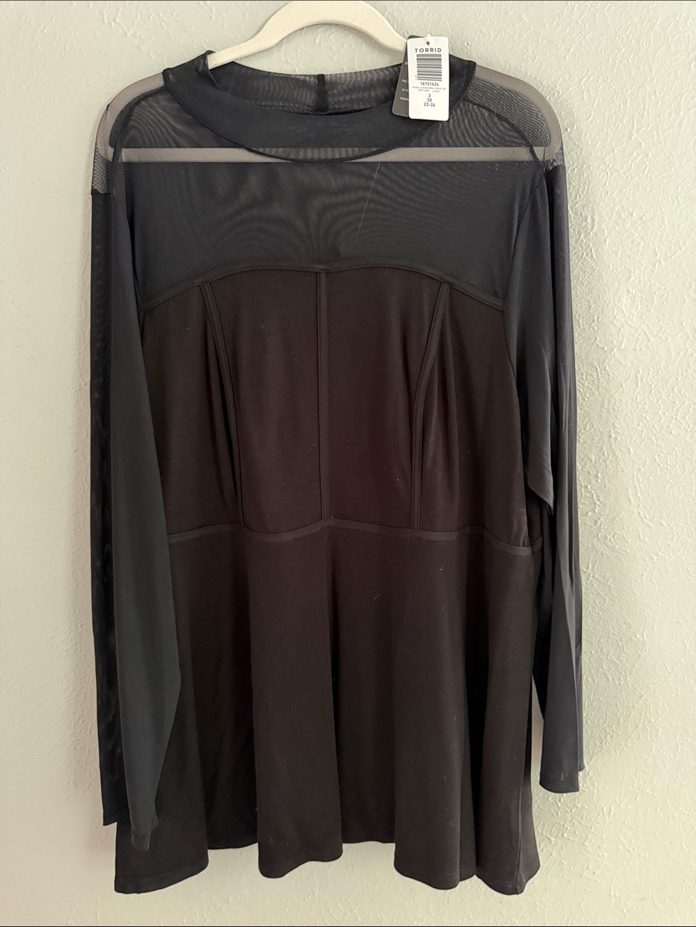 torrid Black Long Sleeve Mesh Yoke Top